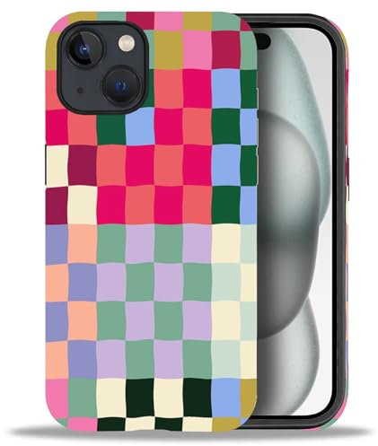 artslion 2 in 1 Cute Hülle für iPhone 13 6.1 Zoll, Stoßfest FallSchutz Handyhülle bunt kariert Sturzschutz Case