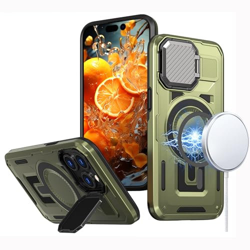 LXHGrowH Cover per iPhone 12/12 Pro, Compatible con MagSafe, Custodia Antiurto Protettivo di Militare Grade Armor, Protezione Fotocamera Anti-shock Protettiva Case con Supporto Stand, Verde