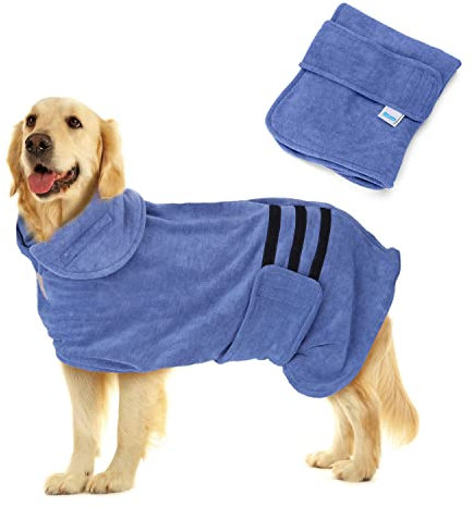 Nobleza Hundebademantel Mikrofaser mit Klettverschluss,Super saugfähig und schnell trocknend,Bademantel für alle Katzen und Hunde,Fünf Größen,Hundehandtuch Weich (XL Blau)