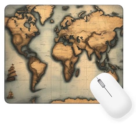 World Map Mouse Mat, Small Mouse Pad Landscape Waterproof Gaming Mouse Pad, Mini Desk Mat 34x28 cm with Anti-Slip Base, Stitched Edges Mousepad, Keyboard, Mouse Mats for Desk, Office, Home Gifts W-988