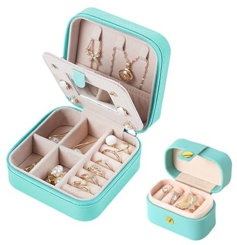 LDALAX Schmuckkästchen Reise, 2-teiliges Set Schmuckschatulle für Mädchen und Frauen, Reise Schmuck Etui, PU-Bezug Schmuck-Organizer für Ringe, Ohrringe, Halsketten (Blau)