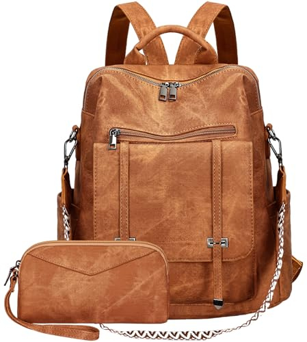 Leathario Rucksakck Damen Set Wasserdicht,Veganes Leder Cityrucksack,Rucksackhandtasche Mittelgroß, Diebstahlsich Tagesrucksack für Büro,Pendeln,Arbeit,Leicht Elegant Backpack Women Groß für Reise