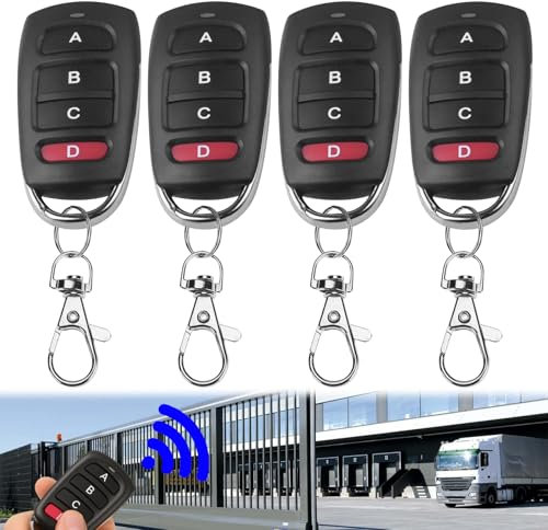 Huybaa 4 Piezas mando garaje universal,mando puerta garaje 433Mhz,mando a distancia universal para coches, puertas de garaje y portones,4 botones(negros y rojos)