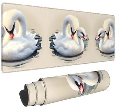 PHAYAH Gaming-Mauspad, niedliches kleines Schwan-Muster, XXL, XL, großes Mauspad, Schreibtischunterlage, rutschfeste Gummi-Mäusepads, genähte Kanten, 31,5 x 30 cm
