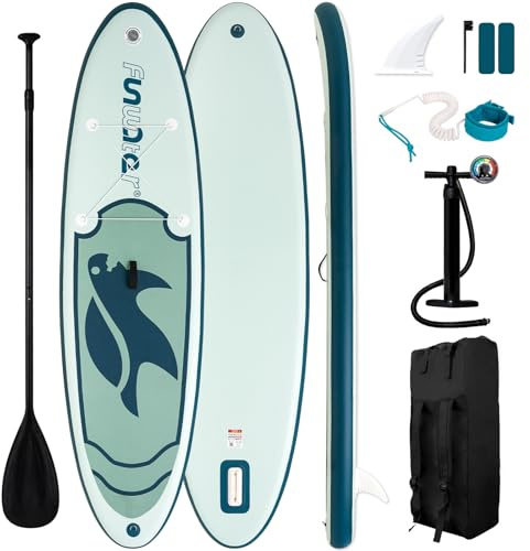 FunWater SUP Aufblasbares Stand Up Paddle Board Ultraleichtes aufblasbares Paddleboard mit SUP-Zubehör, Flosse, verstellbares Paddel, Pumpe, Rucksack, Leine