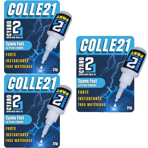 Colle21 FAST 21 g – Confezione da 3 | Super Colla Ultrafluida ad Asciugatura Rapida – Incollaggio Istantaneo per Capillarità – Colla Cianoacrilica Extra Forte e Multiuso
