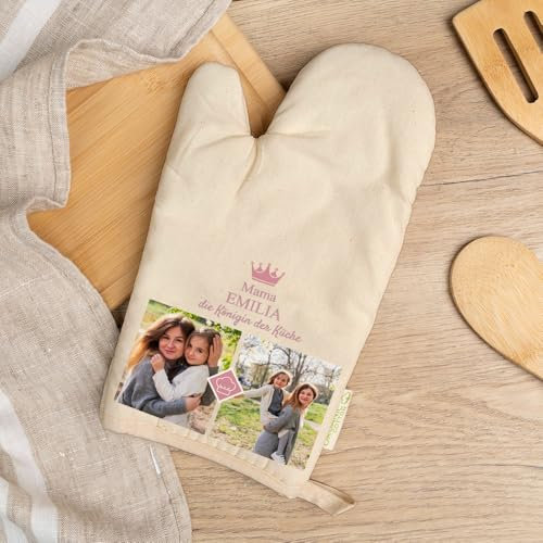 Wanapix | Personalisierter Ofenhandschuh aus Bio-Baumwolle | Backhandschuh mit Foto oder Text | Originelles Geschenk zu Weihnachten, Geburtstag, Muttertag oder Vatertag (Mutti)