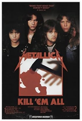 IKNBQIZH Metallica KILL 'EM ALL Album-Poster, Musik-Sänger-Poster, Leinwand-Poster, Wandkunst, Dekordruck, Bild Gemälde für Wohnzimmer, Schlafzimmer, Dekoration, 40 x 60 cm