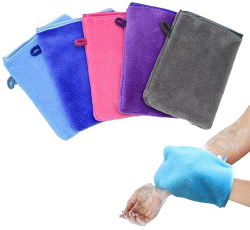 ZFRITP Pack of 5 Body Wash Mitts Terry Towelling Microfibre Flannel Soft