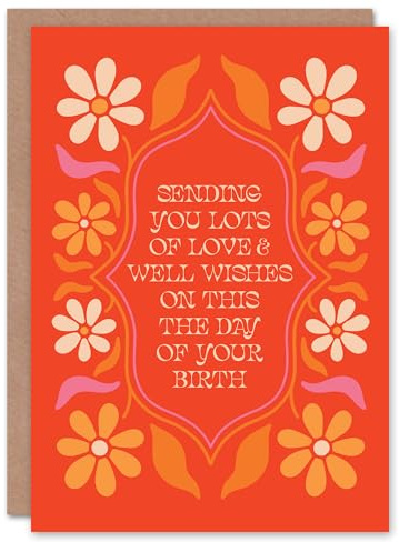Artery8 Birthday Card Love and Wishes Groovy Floral Art Nouveau Style