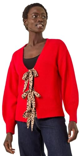 Roman Originals Animal Tie Front Knit Cardigan for Women UK - Ladies Everyday Autumn Winter V-Neckline Comfy Soft Evening Vacation Work Party Night Out
