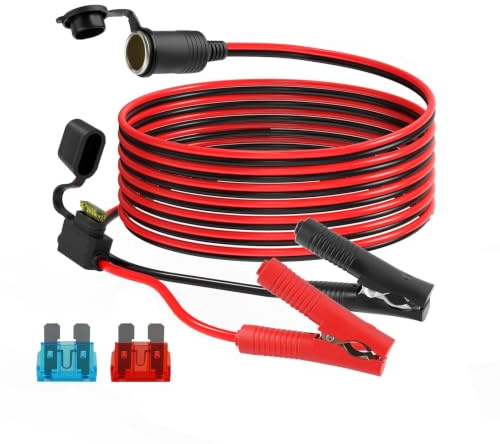 ELFCULB Zigarettenanzünder Buchse auf Krokodilklemmen 14AWG 3m | 12V Zigarettenanzünder Steckdose auf Krokodilklemmen Verlängerungskabel für Autokühlschrank, Luftpumpe, Kompressor