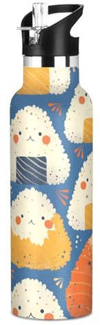 siphylline Japanese Tradition Sushi - Botella de agua reutilizable a prueba de fugas, sin BPA, aislada al vacío con popote aislado al vacío para gimnasio y deportes