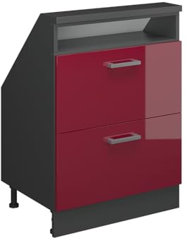 Vicco Mobile cucina sottotetto R-Line, Rosso lucido/antracite, 60 cm con 2 cassetti