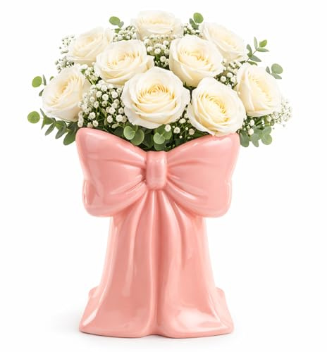 Vases roses en céramique pour fleurs, 15,5 cm, joli organisateur de pinceaux de maquillage, porte-stylos décoratif pour bureau, maison, salle à manger, décoration de table, chambre à coucher, cadeau