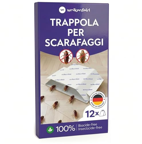 Wolkenfeld 12 Trappole Scarafaggi e Blatte da Interno – Esca Naturale Adesiva per Disinfestazione Casa – Alternativa a Gel Scarafaggi, Spray e Veleno Blatte – Made in Germany