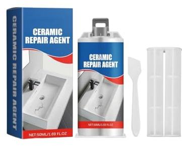 QLK Badewannen Reparaturset Weiß, Keramik Reparaturset Waschbecken für Porzellan Keramik Acryl Reparatur von Rissen, All-in-One Wasserdichtes Kit für Risse