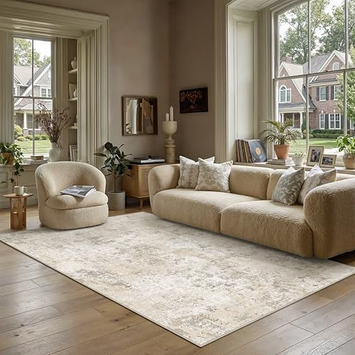 PureCozy Teppich Wohnzimmer 160x230cm Beige Waschbar Kurzflor