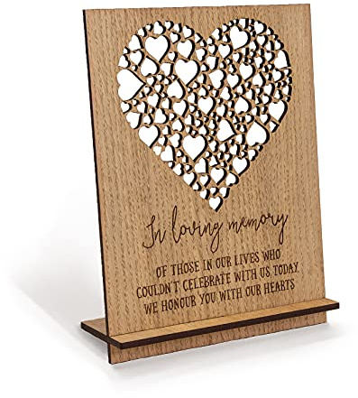Letrero conmemorativo de boda para seres queridos del cielo | en memoria amorosa para velas/tarjetas, mesa alternativa a los carteles de tarjetas/madera rústica | Código A5 4WS