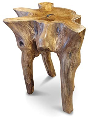 Kinaree Teak Wurzelholz Massivholz Podest Mekong - Holz Beistelltisch aus Einer Teakholz Wurzel als Blumenständer oder Nachttisch in rustikaler Optik