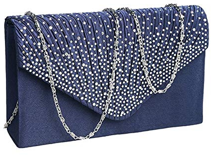 Groupcow New Ladies Evening Handbags Bridal Wedding Bag Handbag (Navy Blue)
