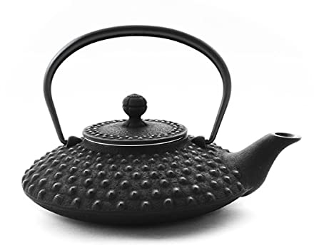 Iwachu Teekanne Gusseisen. Japanische Kyusu Hira Arare, Original, Schwarz 500ml, 0,5 Liter Sieb-Einsatz Edelstahl. Innen Emailliert