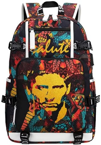 FANwenfeng Fußball Spieler LM10 Multifunktions Rucksack Reise Laptop Fans Flammenelement Tasche für Männer und Frauen (R-Muster 2)