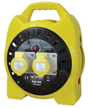 Faithfull FPPCR15MSEL 15M 110v Enclosed Cable Reel, Yellow/Black