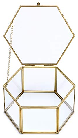 Sumnacon Schmuckschatulle aus Metall und Glas Schmuckbox, Schmukkiste,Schmuckkoffer, für Schmuck von Damen, Sechseckig (Golden,Groß)