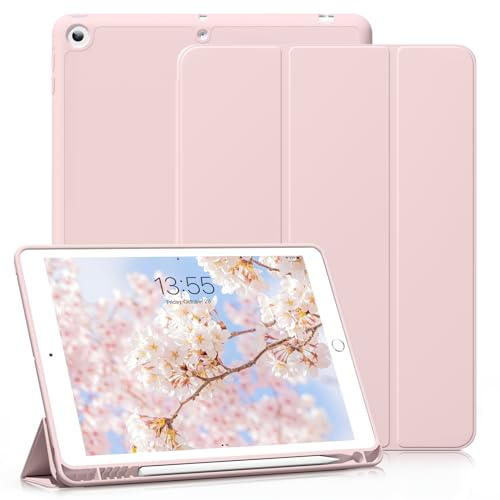 ZOYU Case for iPad 6th Generation 2018 / 5th Gen 2017 9.7 Inch with Pencil Holder, Slim Lightweight Smart Trifold Stand Protective Cover, TPU Soft Silicone Magnetic Auto Sleep/Wake, Pink