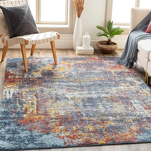 Livabliss Miami Wohnzimmer Teppich Modern - Abstrakt Design in Marmor Optik 160x213 cm für Esszimmer, Schlafzimmer - Weicher Kurzflor in Dunkelblau, Rost, Grau
