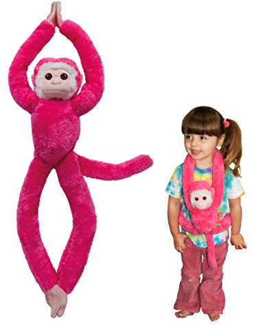 EcoBuddiez Tree Huggers - Singe-Écureuil Rose de Deluxebase. Peluche bébé à Suspendre de 72 cm fabriquée en Bouteilles Plastique recyclées. Jouet Doux & écologique, Cadeau Parfait pour Les Enfants.