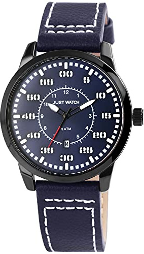 Just Watch Benedict Herren-Uhr Echt Leder Armband Datum Analog Quarz JW20158 (dunkelblau)