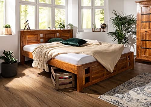 MASSIVMOEBEL24.DE Oxford Bett Classic 160x200#252 Akazie, Farbe:Hellbraun lackiert