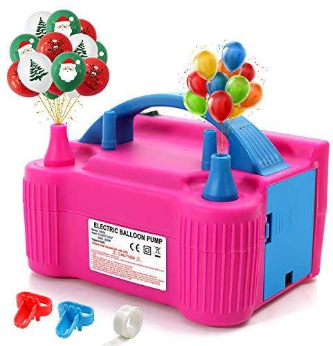 Electric Balloon Air Pump Kit, 600W Balloon Inflator Electric Pump with UK Plug Dual Nozzle Automatic Inflator Blower Portable Pump, Glues and Tying Tool for Party,Birthday,Wedding,Festival Decoration