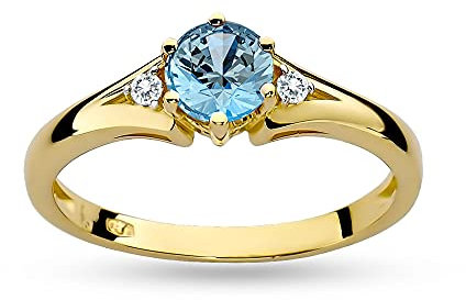 MARKO Verlobungsring 14 Karat (585) aus Gold, verziert mit Topas 0,50 Ct und Diamanten sowie einer eleganten Box für den Ring (58 (18.5), Topas)