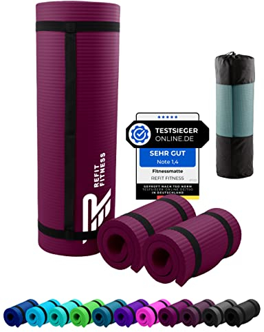 Fitnessmatte Sportmatte 190 x 60 x 1,5 cm Beere Berry extra dick rutschfest Tragegurt Matte Fitness Gymnastik Sport Pilates Yoga Yogamatte Gymnastikmatte Turnmatte