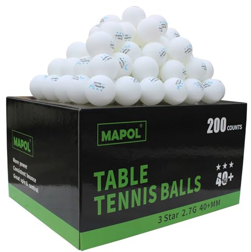 MAPOL 200 Stück Tischtennisbälle, 3 Sterne Advanced Trainingsball, Bulk Ping Pong Bälle für Indoor & Outdoor Sport (Weiß)