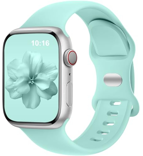 Charlam Compatible con Correa Apple Watch 38mm 40mm 41mm 42mm 44mm 45mm para Mujeres Hombres, Silicona Correas Compatible con iWatch SE Series 7 6 5 4 3 2 1, 38mm/40mm/41mm, Verde Claro