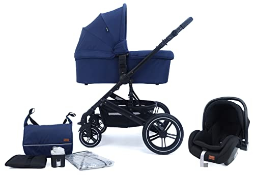 Pixini Kinderwagen Aloha 3in1 Set mit Tragewanne (gold poliert/marine)