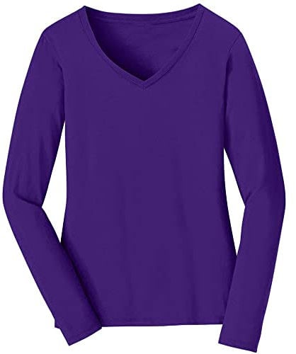 Women Long Sleeve V Neck Tshirt Ladies Basic Top Jersey Plain Stretchy Slim Fit Casual Wear T-Shirt Tee Tops UK Sizes *8,10,12,14,16,18,20,22,24,26* Purple