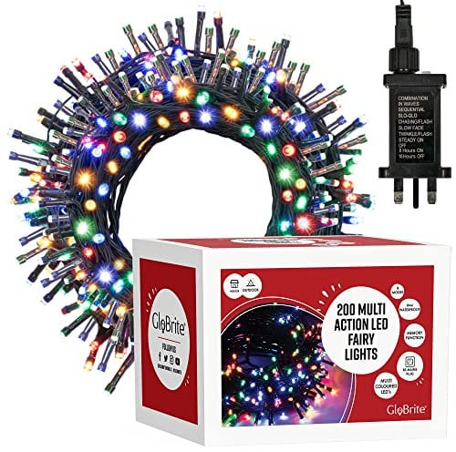 GloBrite 200 LED Fairy Lights - Versatile Christmas Lights with 8 Modes, Outdoor Fairy Lights, Christmas Tree Lights and Christmas Decorations - Waterproof Christmas Lights Outdoor - Multi-Coloured