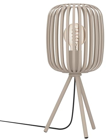 EGLO Tischlampe Romazzina, Stativ Nachttischlampe, Dreibein Tischleuchte aus Metall in Sandfarben, Deko Schlafzimmer, Wohnzimmer Tisch Lampe mit E27 Fassung