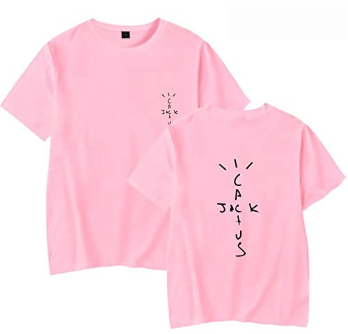 T Shirt Girocollo Manica Corta Hip Hop Rap di Travis Scott, Felpa Allentata Casual Moda Uomo Donna Nera Oversize (M,Pink)