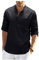Causal Shirt Herren Frühling Einfarbig Langarm Shirt Herren Henry-Kragen Slim Fit Einfachheit Leinenhemd Herren Atmungsaktiv Komfortabel Taschen Shirt Herren C-Black XL