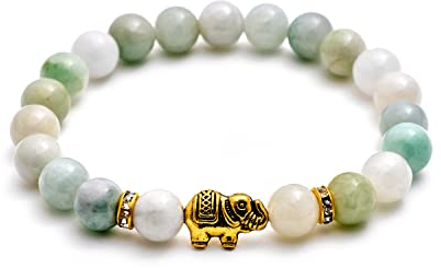 BERGERLIN Bracelet Jade avec de véritables perles de pierre naturelle et un éléphant