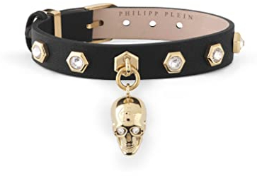 Philipp Plein Damen Armband Leder Edelstahl IP Gold 3D Skull PJ3AA13BU
