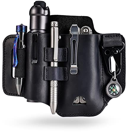 VIPERADE PJ35 EDC Lederscheide Multitool Scheide mit 3 Taschen,Werkzeuge Holster Messer Gürtelscheide Taschenlampen Scheide für Leatherman Multitools/Messerscheide-Schwarz