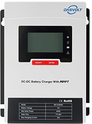 DASVOLT®, 12V 50A DC/DC On-Board Input MPPT Charger for dual-battery system Multi-Stage Charging SRNE MD1250N05, Gel, Sealed and Lithium Batteries, for RVs, Cars, Boats, Yachts