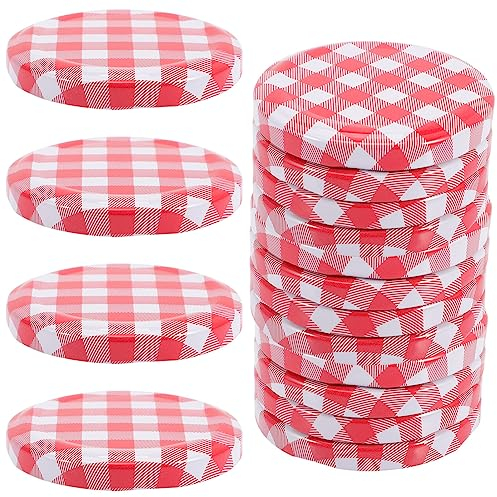 Luxshiny 40pcs Jar Covers Replacement lids for jam Jars Decorative 63mm Gingham Jam Lids Regular Mouth Canning Caps for Meal Prep & Storage